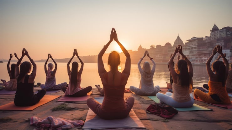 Group yoga class at one of the best yoga studios in Hyderabad