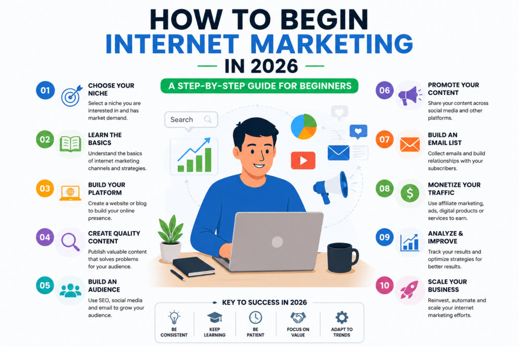 “Beginner learning internet marketing strategies in 2026.”